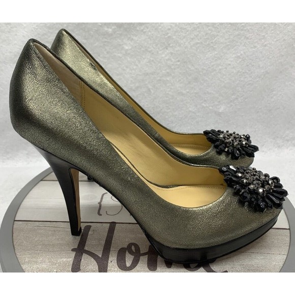 Coach Shoes Pumps Heels Bergen Soft Crackled Leather Green Women's Size 8.5B - Picture 3 of 15